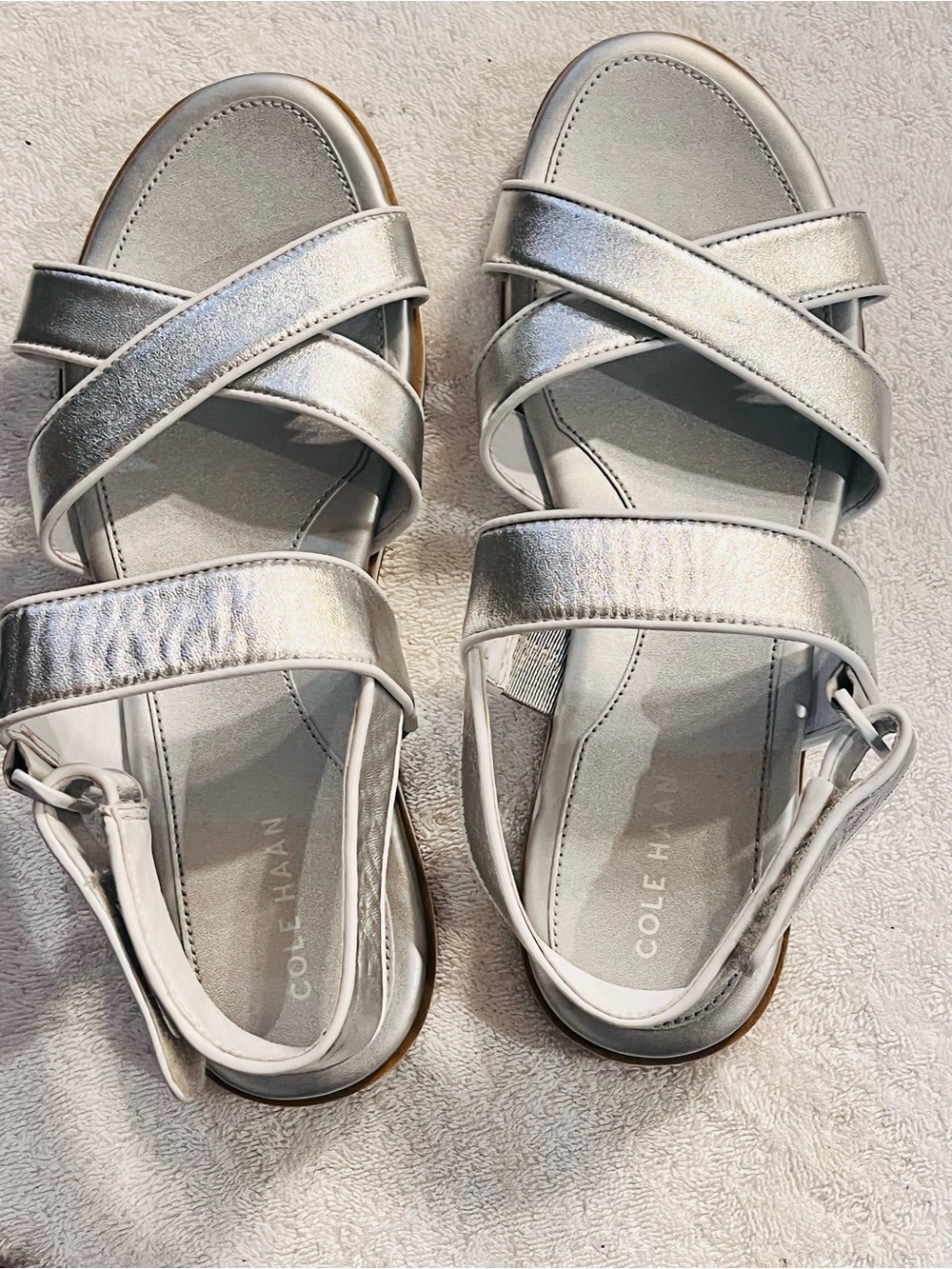 Cole Haan Metallic Silver Crisscross Strap Sandals